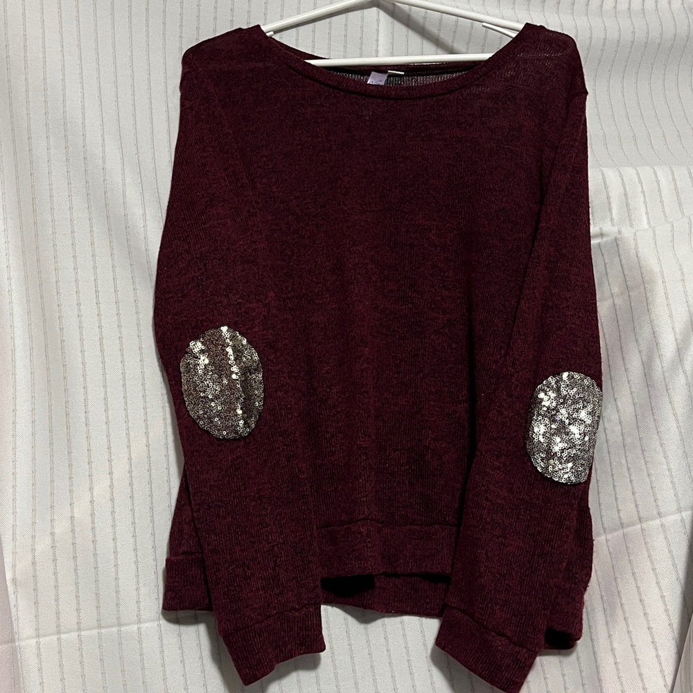 Alfa Maroon Knit Sweater, Sequined Elbow Patches, sz M